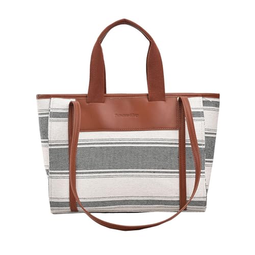 BUBEFSKD Vielseitige Streifen Leinwand Taschen Umhängetaschen Handtasche Für Arbeiten Und Reisen Canvas Einkaufstasche Für Frauen von BUBEFSKD