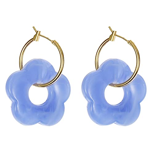 Buntes Acrylblumenharz Fallen Ohrringe Goldfarbe Hohlkreis Hohl Round Hoop Für Frauen Mädchen Schmuck Geschenk Für Farbenfrohe Acryl von BUBEFSKD