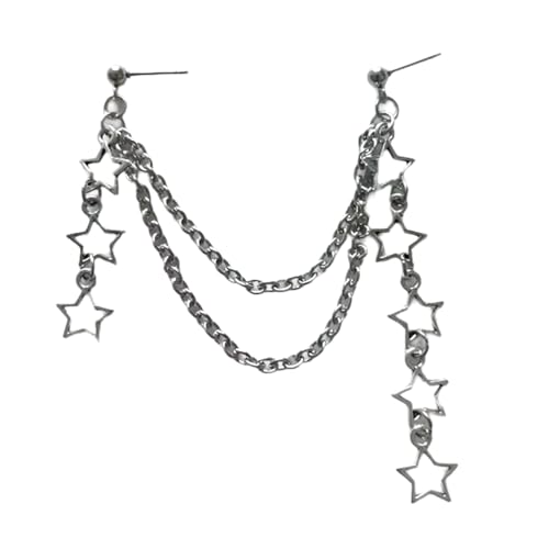 Einstellbare Stern Tassels Ohrring Fünf Spitze Stern Dangle Ohrringe Pentagramme Ohrhänger Punk Accessoire Für Frauen Mädchen Jugendohrring von BUBEFSKD