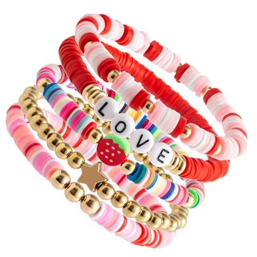 Elastisches Seil Perlenarmband Mit Bunten Love Inschrift Und Erdbeerherz Für Mode Enthusiasten Weicher Tonschmuck Vorhanden von BUBEFSKD