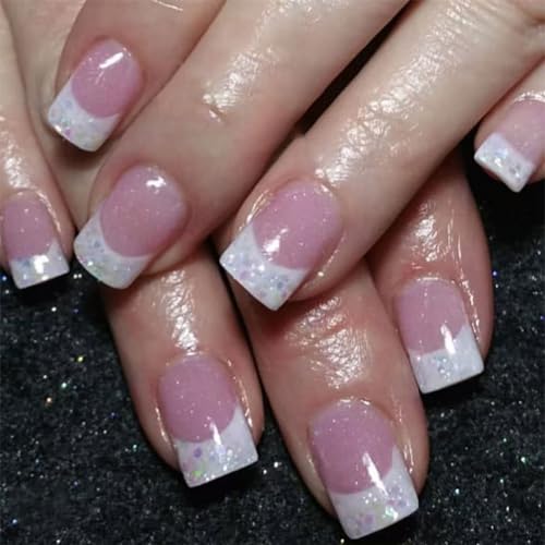 Elegante Quadratische Presse Auf Nägeln Hochglänzende Französische Spitze Acryl Falsche Nägel Für Modische Frauen Und Schnelle Maniküren 24 Pcs Easy Wear Nagel Tipps von BUBEFSKD