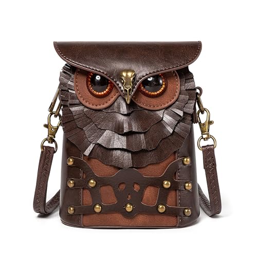 Frauen Mittelalterliche Umhängetasche PU Leder Messenger Münzgrundtasche Cartoon Owl Crossbody Kreative Einkäufe Dating Frauen Cartoon Owl Schulter PU Leder Crossbody Mittelalterlicher Messenger von BUBEFSKD