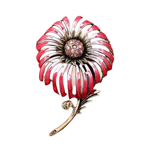 Kristall Schuppensandelionen Brosche Antike Goldplattierte Tropfen Ölschmuck Offene Blütenblätter Vintage Blumenzubehör Blatt Emaille Statement Pin von BUBEFSKD