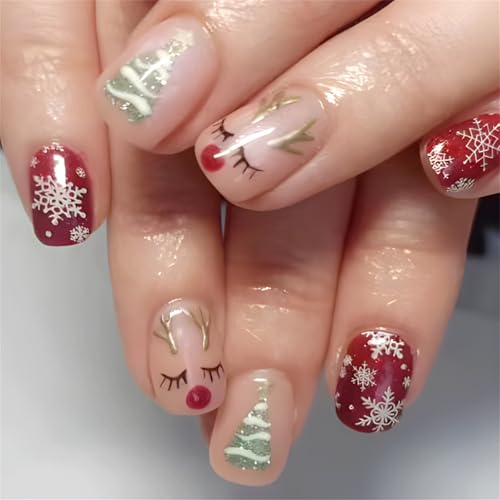 Kurzquadratische Weihnachtsbaumpresse Auf Nägeln Voller Deckungsstock Acryl Für Frauen Und Mädchen 24 Pcs Weihnachtspresse Nagel von BUBEFSKD