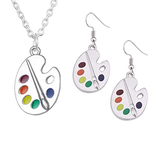 Neuheit Fun Art Bunte Farbe Palette Halskette Und Haken Ohrringe Künstler Maler Schmuck Set Für Freunde Party Kopfbedeckung Für Frauen von BUBEFSKD