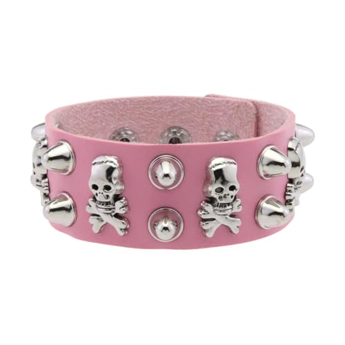 Punk Gotisch Breites Lederarmband Mit Schädelbolzen Designs Für Männer Frauen Alternative Stile Schmuckzubehör Breites PU Leder Schädelarmband Punk Gotisch Breites Lederarmband Mit Schädelbolzen Designs Für Männer Frauen Alternative Stile Schmuckzubehör Breites PU Leder Schädelarmband von BUBEFSKD
