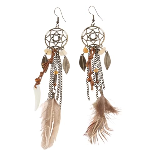 Retro Stil Perlen Danglers Feder Drop Ohrringe Böhmen Ethnisch Vintage Charm Urlaub Schmuck Quasten Für Frauen Leichtes Baumelnder Mädchen Feather Für Dream Catcher von BUBEFSKD