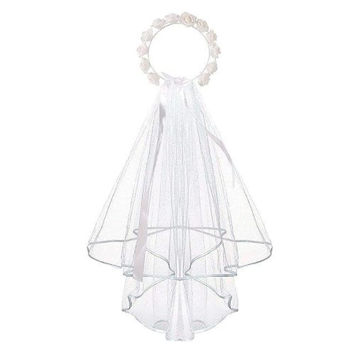 BUBEFSKD Romantische Blumenkopfschmuck Hochzeit Stirnband Mit Schleier Braut Party Kopfschmuck Für Braut Bachelorette Party & Brautdusche Hochzeit Kopfbedeckung von BUBEFSKD