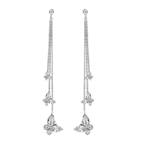 Stilvolle Baumelnde Ohrringe Mit 3 Kristallschmetterlingen Und Quasten Design Modischer Kirsite Schmuck Für Tägliche Verschleiß Modischer Langer Drop Ohrringe von BUBEFSKD