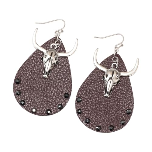 Stilvolle PU Leder Oxhead Schädel Bolzen Ohrringe Hypoallergenisch Legiert Bequem Leicht Leicht Für Tägliche Wear Party Stilvolle PU Leder Punk Ohrringe von BUBEFSKD