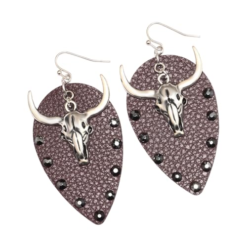 Stilvolle PU Leder Oxhead Schädel Bolzen Ohrringe Hypoallergenisch Legiert Bequem Leicht Leicht Für Tägliche Wear Party Stilvolle PU Leder Punk Ohrringe von BUBEFSKD