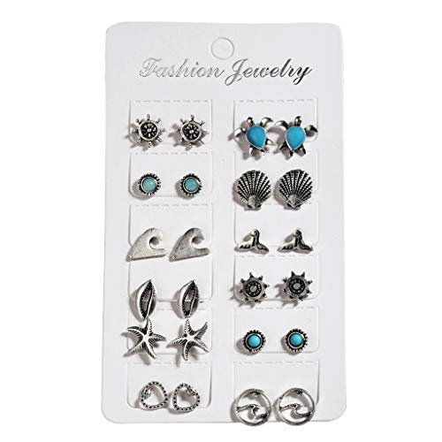 Strandohrringe 12 Paare Gemischt Für Schildkrötenstarfisch Gestüt Set Fashion Schmuck Charms Geschenk Frauen Frauen Mode Silber von BUBEFSKD