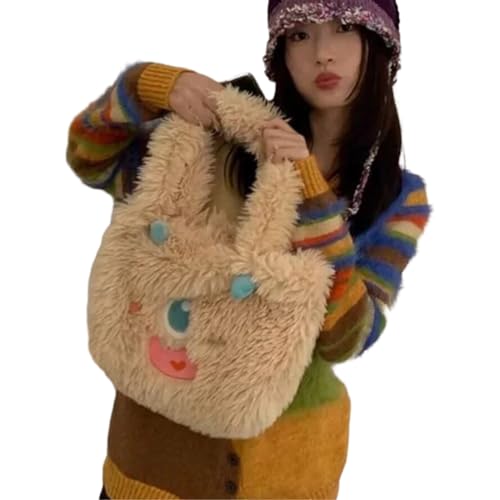 Süße Plüsch Unterarm Tasche Frauen Schulter Weiche Handtasche Einkaufen Für Die Winter School Süße Cartoon Schule Handtasche von BUBEFSKD