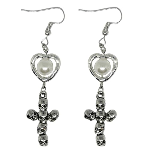 Vintage Punk Rock Ohrringe Herzschädel Cross Ohr Drop Mode Gothic Dark Euward Jewelry Accessoires Für Freundin Modeaccessoires von BUBEFSKD