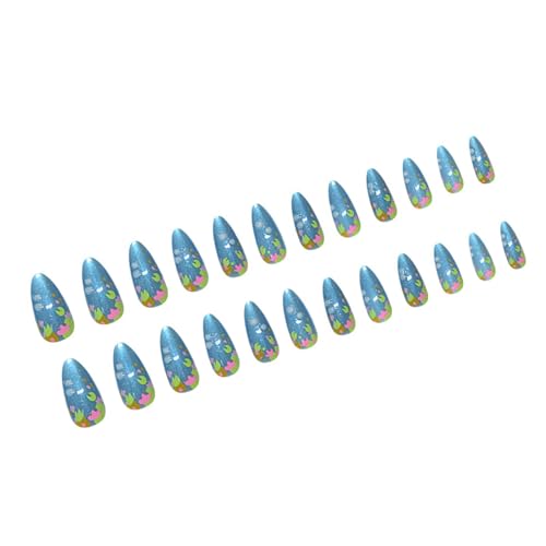 Weihnachtsnägel Mandelpresse Auf Blauen Farbdesigns Glänzende Falsche Vollständige Abdeckungen Für Frauen Und Mädchen 24PCS Stick Auf Nagel von BUBEFSKD