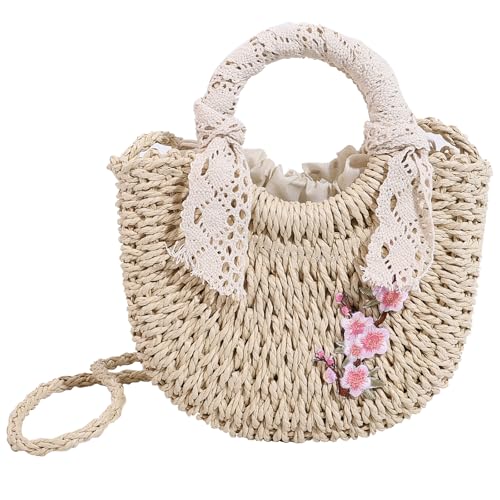 Zarte Rattan Gewebte Taschen Mit Rattan Satchel Umhängetasche Stroh Crossbosy Taschen Styles Accessoire Für Trendige Outfits Strandhandtasche Stylish Resort Trage Handtasche von BUBEFSKD