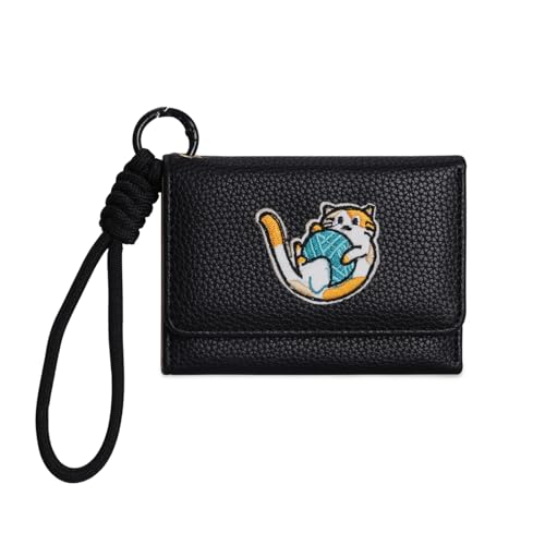 Zeitgenössische Katzenmotionierte Kurze Walltasche Leichte Pu Stoffkarten Organisatoren Tragbare Handtasche Zubehör Elegante PU Münzgrundstücke Hanging Brieftasche von BUBEFSKD