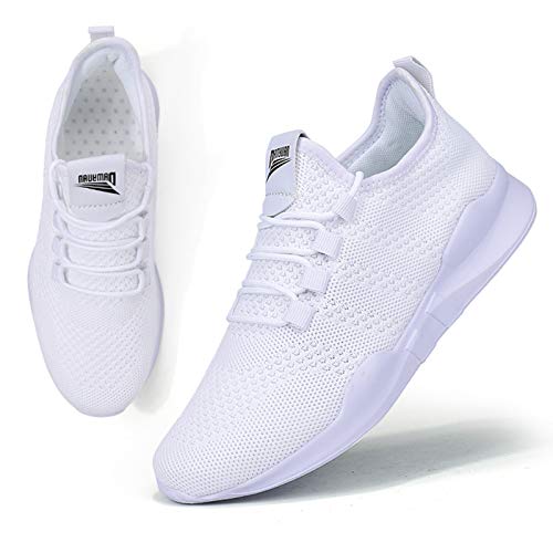 BUBUDENG Damen Turnschuhe Sportschuhe Freizeitschuhe Atmungsaktiv Laufschuhe Straßenlaufschuhe Sneaker Trainer für Outdoor Fitness Gym Walkingschuhe Weiß,EU 42 von BUBUDENG