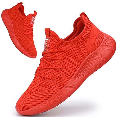 BUBUDENG Damen Turnschuhe Sportschuhe Freizeitschuhe Atmungsaktiv Laufschuhe Straßenlaufschuhe Sneaker Trainer für Outdoor Fitness Gym Walkingschuhe,Rot,EU 36 von BUBUDENG