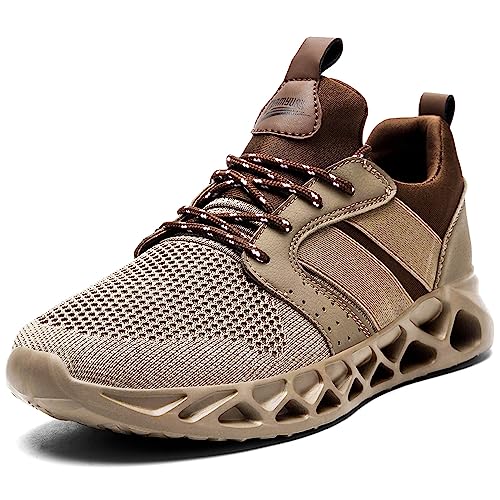 BUBUDENG Herren Schuhe Sportschuhe Laufschuhe Turnschuhe Canvas Sneakers Atmungsaktiv Fitness Schuhe Leichtgewichts Walkingschuhe Joggingschuhe Braun Größe 41 EU von BUBUDENG