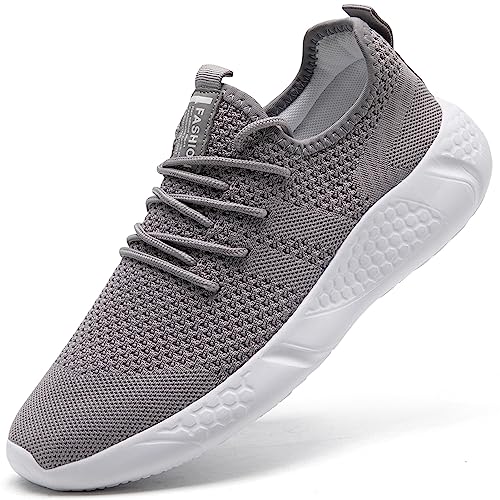 BUBUDENG Herren Sneaker Laufschuhe Sportschuhe Straßenlaufschuhe Turnschuhe Atmungsaktive Leichtgewichts Outdoor Gym Fitness Schuhe,Hellgrau,EU 47 von BUBUDENG