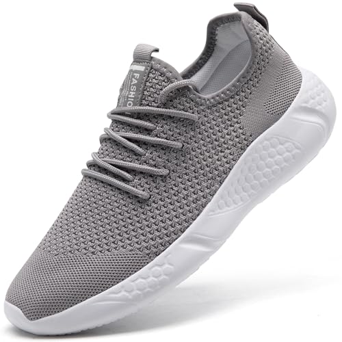 BUBUDENG Herren Sneaker Laufschuhe Sportschuhe Straßenlaufschuhe Turnschuhe Atmungsaktive Leichtgewichts Outdoor Gym Fitness Schuhe,Hellgrau,EU 42 von BUBUDENG