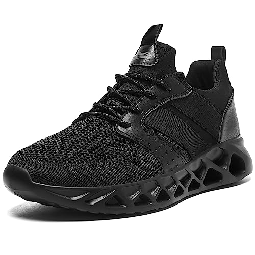 BUBUDENG Herren Sneaker Turnschuhe Sportschuhe Laufschuhe Leichtgewichts Fitness Joggingschuhe Casual Bequeme Walkingschuhe Schwarz Größe 42 EU von BUBUDENG