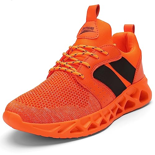 BUBUDENG Schuhe Herren Sportschuhe Laufschuhe Freizeitschuhe Atmungsaktiv Leichtgewichts Männer Fitnessschuhe Joggingschuhe Turnschuhe Bequeme Sneaker Orange Größe 46 EU von BUBUDENG