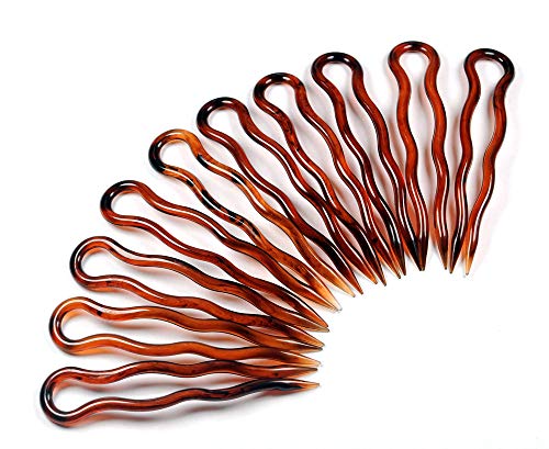 10 Stück einfache und flache Haarnadeln, 8 cm, Havanna Braun von BUCO