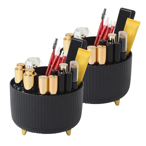2 Stück Kosmetik Make Up Organizer, 360°Drehbarer Pinsel Organizer,Kosmetikregal Kosmetik Organizers für Zimmer Decor Frisiertisch,Schlafzimmer,Badezimmer. (schwarz) von BUCOMTU