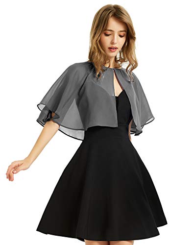 XinQi Damen Weiche Chiffon Schal Wraps Shrug für Abendkleid Hochzeit Cape Bolero Flapper Cover Up, Dunkel_Grau, Einheitsgröße von BUCUXE