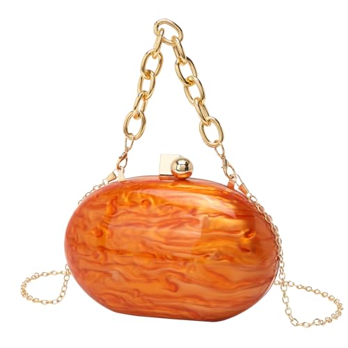 BUDAY Damen Fashion Trend Acryl Clutch Oval Tasche Kette Schultertasche, Orange, Einheitsgröße BUDAY Damen Fashion Trend Acryl Clutch Oval Tasche Kette Schultertasche, Orange, Einheitsgröße von BUDAY