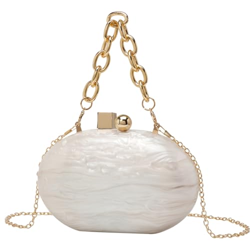BUDAY Damen Fashion Trend Acryl Clutch Oval Tasche Kette Schultertasche, weiß, Einheitsgröße BUDAY Damen Fashion Trend Acryl Clutch Oval Tasche Kette Schultertasche, weiß, Einheitsgröße von BUDAY