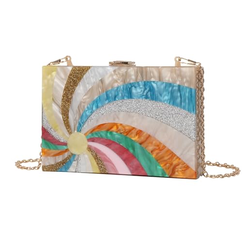 BUDAY Damen Fashion Trend Regenbogen Acryl Kette Schulter Messenger Bags Handytaschen, bunt, Einheitsgröße von BUDAY