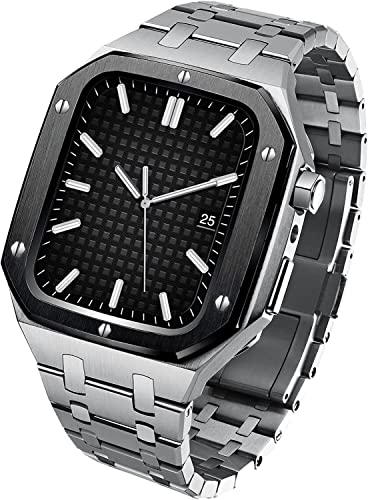 BUDAY Edles Metall-Uhrenarmband, Uhrengehäuse, für Apple Watch, 44 mm, 45 mm, Edelstahl-Armband, für iWatch Serie 9, 8, 7, 6, SE, 5, 4, 44mm, Achat von BUDAY
