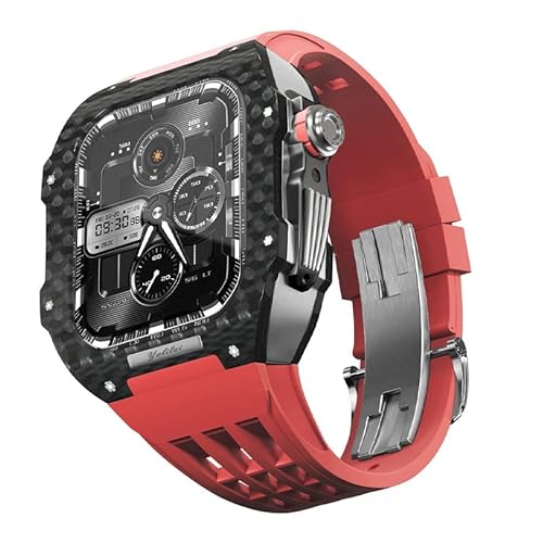 BUDAY Fluorkautschuk-Uhrenarmband und Kohlefaser-Gehäuse, Mod-Kit, für Apple Watch 8/7/6/5/4, Luxus-Ersatzarmband, Lünette, Vollkohlefaser-Gehäuse für iWatch 45 mm, 44 mm, 44mm, Achat von BUDAY