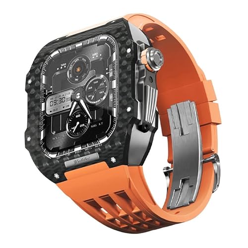 BUDAY Fluorkautschuk-Uhrenarmband und Kohlefaser-Gehäuse, Mod-Kit, für Apple Watch 8/7/6/5/4, Luxus-Ersatzarmband, Lünette, Vollkohlefaser-Gehäuse für iWatch 45 mm, 44 mm, 44mm, Achat von BUDAY