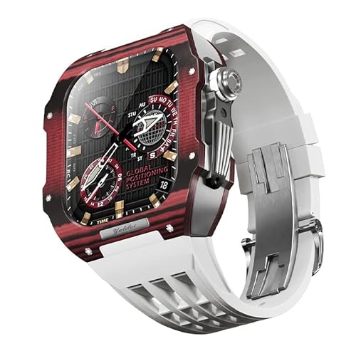 BUDAY Fluorkautschuk-Uhrenarmband und Kohlefaser-Gehäuse, Mod-Kit, für Apple Watch 8/7/6/5/4, Luxus-Ersatzarmband, Lünette, Vollkohlefaser-Gehäuse für iWatch 45 mm, 44 mm, 45 mm, Achat von BUDAY
