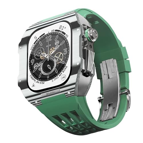 BUDAY Fluorkautschuk-Uhrenarmband und Kohlefaser-Gehäuse, Mod-Kit, für Apple Watch 8/7/6/5/4, Luxus-Ersatzarmband, Lünette, Vollkohlefaser-Gehäuse für iWatch 45 mm, 44 mm, 45 mm, Achat von BUDAY
