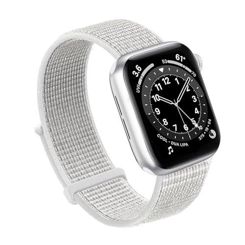 BUDAY Für Apple Watch Band 49MM 45MM 44MM 42MM 41MM 40MM 38MM, Frauen Männer Sport Nylon Loop Strap Für IWatch Serie Ultra 8 7 6 5 4 3 2 1 SE(Reflector White,42/44/45/49mm) von BUDAY
