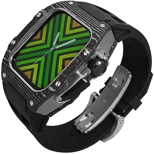 BUDAY Karbonfaser-Gehäuse, Gummiband, Mod-Kit, für Apple Watch 44 / 45 mm, Ersatzzubehör, für Herren und Damen, Silikon-Uhrenarmband, für iWatch 9, 8, 7, 6, 5, 4, SE-Serie, 45 mm, Achat von BUDAY