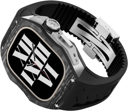 BUDAY Karbonfaser-Uhrengehäuse, Gummiband, Mod-Kit, für Apple Watch Serie 8/7/6/5/4/SE, Rm Style Uhrengehäuse, sportliches atmungsaktives Armband, für iWatch 45 mm 44 mm, Ersatzzubehör, 49 mm, Achat von BUDAY