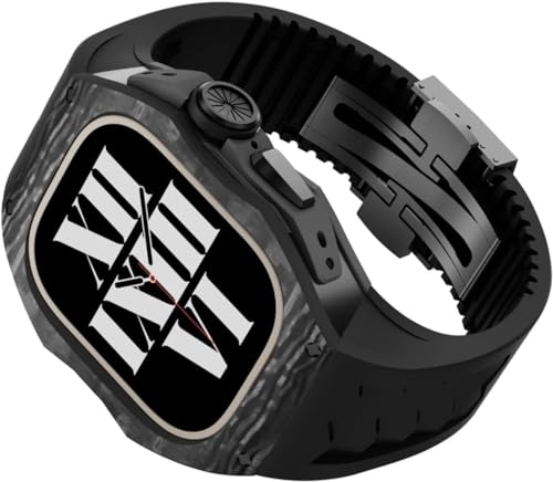 BUDAY Karbonfaser-Uhrengehäuse, Gummiband, Mod-Kit, für Apple Watch Serie 8/7/6/5/4/SE, Rm Style Uhrengehäuse, sportliches atmungsaktives Armband, für iWatch 45 mm 44 mm, Ersatzzubehör, 49 mm, Achat von BUDAY