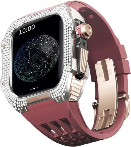 BUDAY Luxuriöses Titan-Metall-Uhrengehäuse + Fluoridkautschuk-Uhrenarmband, Modifikationsset, für Apple Watch Serie 8, 7, 6, 4, SE, 5, 44 mm, 45 mm, Metallgehäuse, Gummiband, Ersatz, For 44mm, Achat von BUDAY