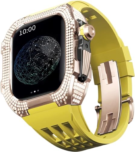 BUDAY Luxuriöses Titan-Metall-Uhrengehäuse + Fluoridkautschuk-Uhrenarmband, Modifikationsset, für Apple Watch Serie 8, 7, 6, 4, SE, 5, 44 mm, 45 mm, Metallgehäuse, Gummiband, Ersatz, For 44mm, Achat von BUDAY