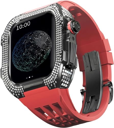 BUDAY Luxuriöses Titan-Metall-Uhrengehäuse + Fluoridkautschuk-Uhrenarmband, Modifikationsset, für Apple Watch Serie 8, 7, 6, 4, SE, 5, 44 mm, 45 mm, Metallgehäuse, Gummiband, Ersatz, For 44mm, Achat von BUDAY