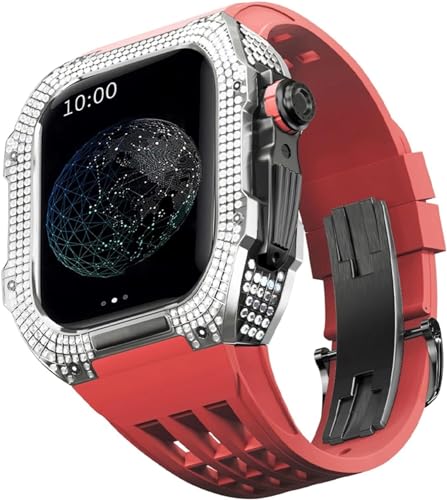 BUDAY Luxuriöses Titan-Metall-Uhrengehäuse + Fluoridkautschuk-Uhrenarmband, Modifikationsset, für Apple Watch Serie 8, 7, 6, 4, SE, 5, 44 mm, 45 mm, Metallgehäuse, Gummiband, Ersatz, For 44mm, Achat von BUDAY