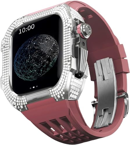 BUDAY Luxuriöses Titan-Metall-Uhrengehäuse + Fluoridkautschuk-Uhrenarmband, Modifikationsset, für Apple Watch Serie 8, 7, 6, 4, SE, 5, 44 mm, 45 mm, Metallgehäuse, Gummiband, Ersatz, For 44mm, Achat von BUDAY