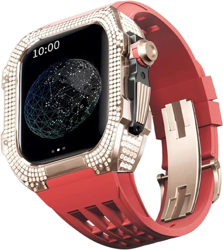 BUDAY Luxuriöses Titan-Metall-Uhrengehäuse + Fluoridkautschuk-Uhrenarmband, Modifikationsset, für Apple Watch Serie 8, 7, 6, 4, SE, 5, 44 mm, 45 mm, Metallgehäuse, Gummiband, Ersatz, For 44mm, Achat von BUDAY