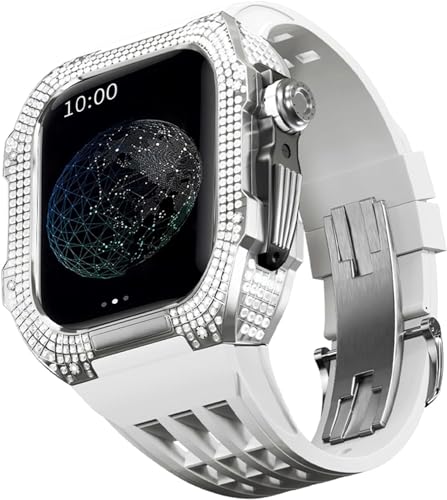 BUDAY Luxuriöses Titan-Metall-Uhrengehäuse + Fluoridkautschuk-Uhrenarmband, Modifikationsset, für Apple Watch Serie 8, 7, 6, 4, SE, 5, 44 mm, 45 mm, Metallgehäuse, Gummiband, Ersatz, For 44mm, Achat von BUDAY